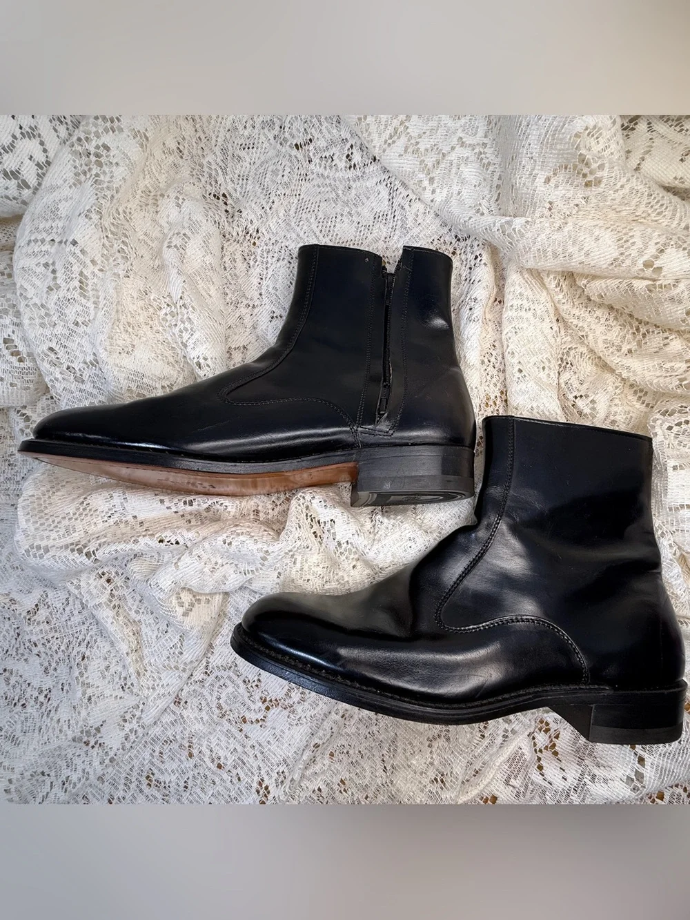 Vintage Knapp Black Leather Side Zip Boots Mens 8D Made USA Dress Boots